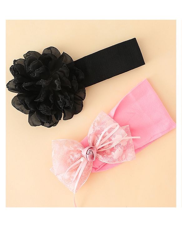 Babyhug Bow Applique Headbands Pack of 2 - Cream & Pink