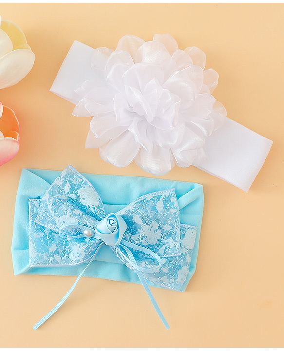 Babyhug Bow Applique Headbands Pack of 2 - Cream & Pink