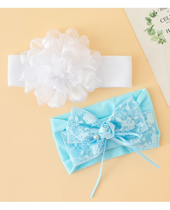Babyhug Bow Applique Headbands Pack of 2 - Cream & Pink