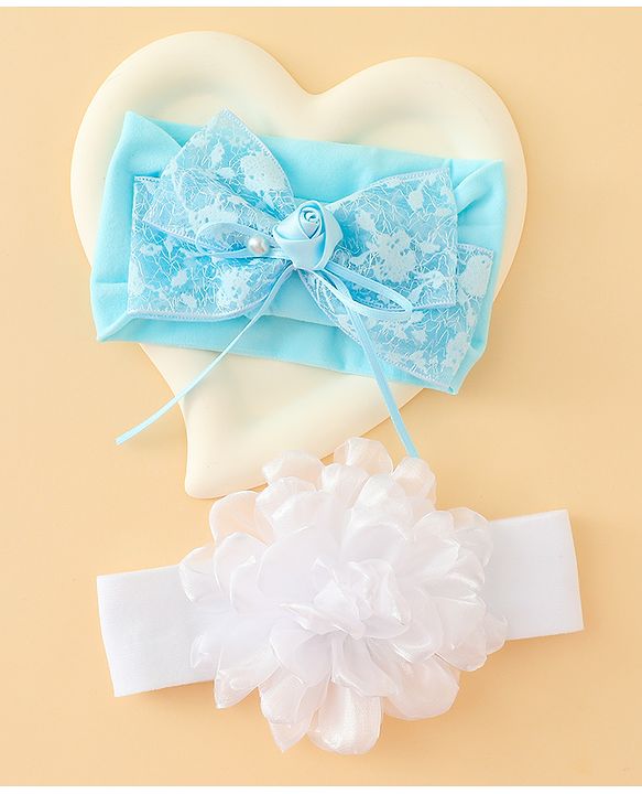 Babyhug Bow Applique Headbands Pack of 2 - Cream & Pink