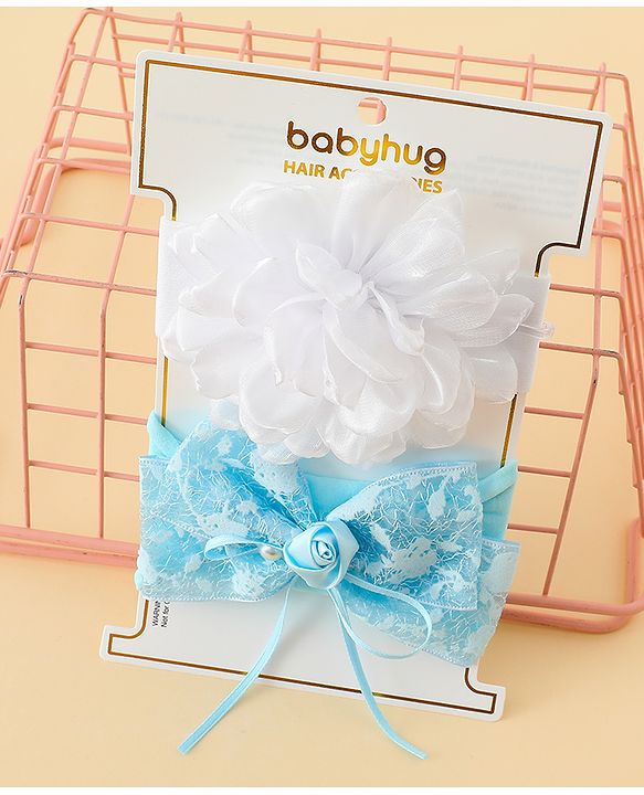 Babyhug Bow Applique Headbands Pack of 2 - Cream & Pink