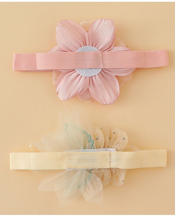 Babyhug Headbands with Floral Applique Pack of 2 - Dark Pink & Cream