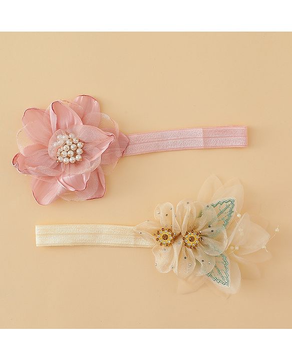 Babyhug Headbands with Floral Applique Pack of 2 - Dark Pink & Cream