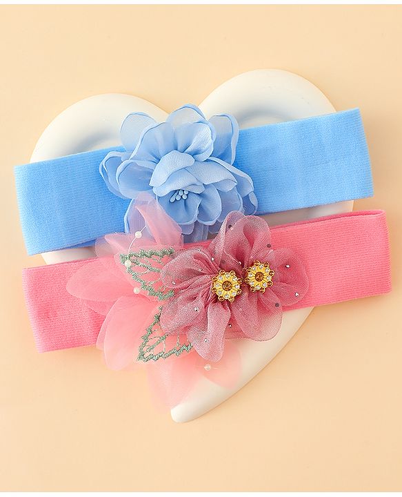 Babyhug Headbands With Floral Applique Pack of 2 - Blue & Pink
