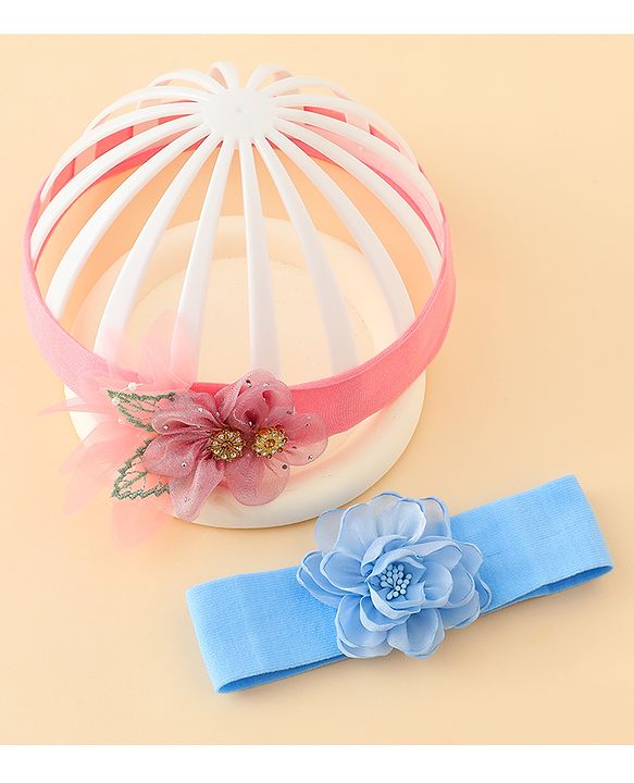 Babyhug Headbands With Floral Applique Pack of 2 - Blue & Pink