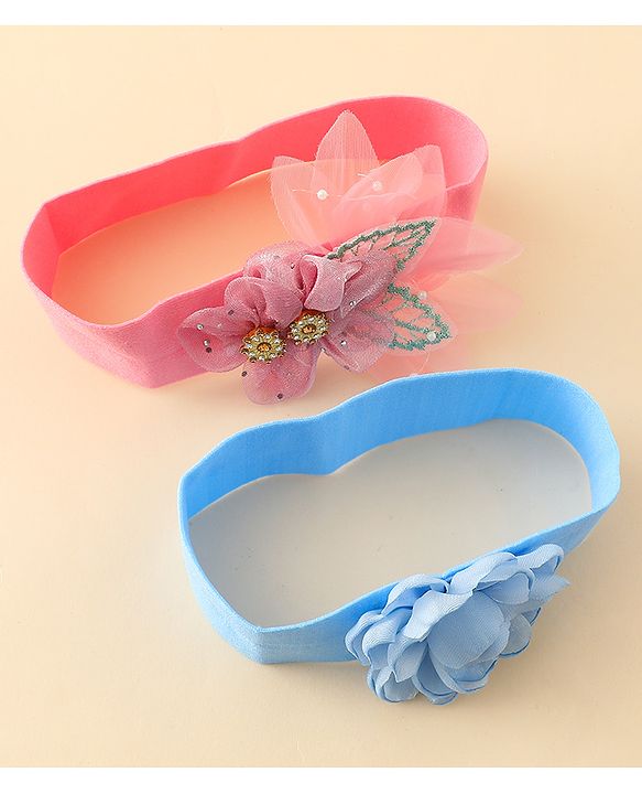 Babyhug Headbands With Floral Applique Pack of 2 - Blue & Pink