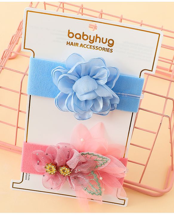 Babyhug Headbands With Floral Applique Pack of 2 - Blue & Pink