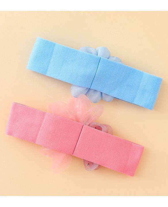 Babyhug Headbands With Floral Applique Pack of 2 - Blue & Pink