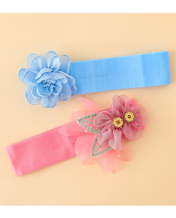 Babyhug Headbands With Floral Applique Pack of 2 - Blue & Pink