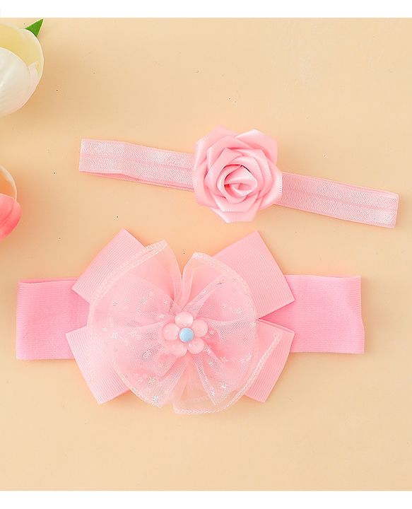 Babyhug Headbands With Floral & Bow Applique Pack of 2 - Pink