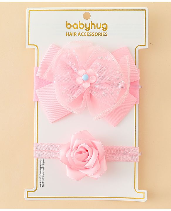 Babyhug Headbands With Floral & Bow Applique Pack of 2 - Pink