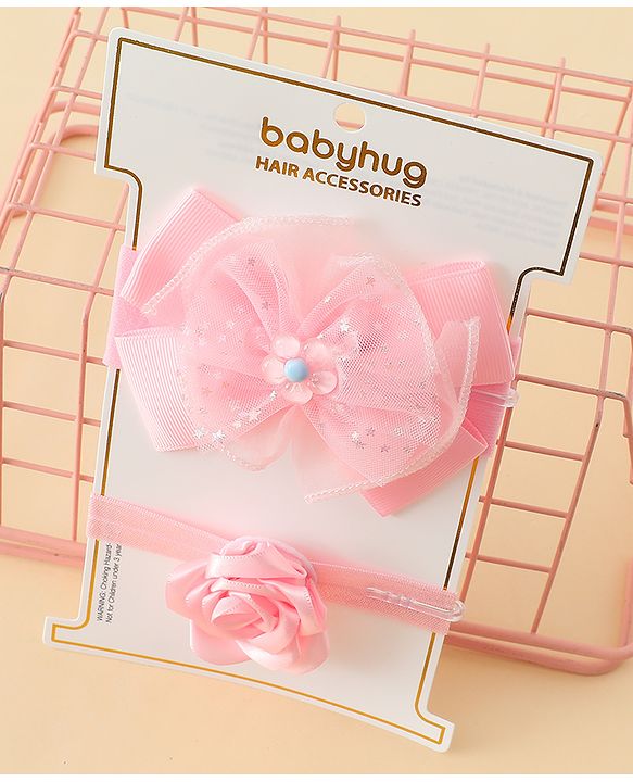 Babyhug Headbands With Floral & Bow Applique Pack of 2 - Pink