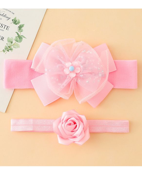 Babyhug Headbands With Floral & Bow Applique Pack of 2 - Pink