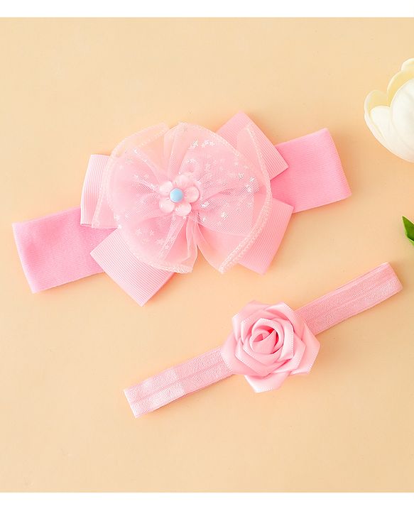 Babyhug Headbands With Floral & Bow Applique Pack of 2 - Pink