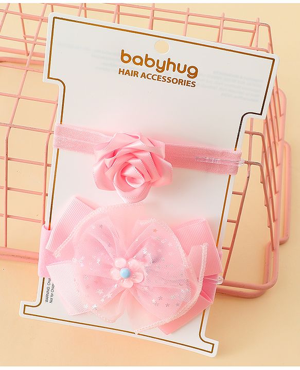 Babyhug Headbands With Floral & Bow Applique Pack of 2 - Pink