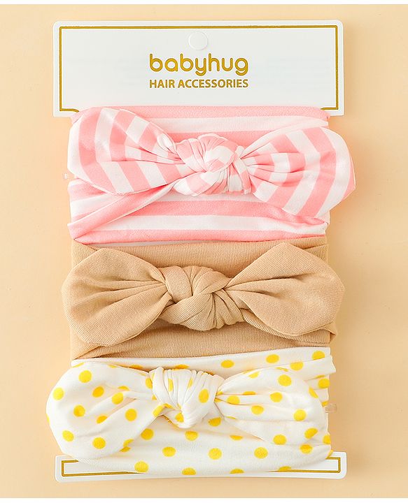 Babyhug Headbands with Stripes &  Polka Dots Print Pack of 3 -Multicolor