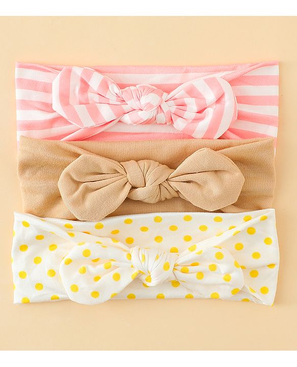 Babyhug Headbands with Stripes &  Polka Dots Print Pack of 3 -Multicolor
