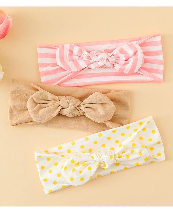 Babyhug Headbands with Stripes &  Polka Dots Print Pack of 3 -Multicolor