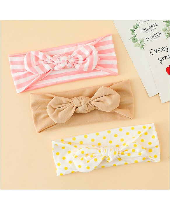Babyhug Headbands with Stripes &  Polka Dots Print Pack of 3 -Multicolor