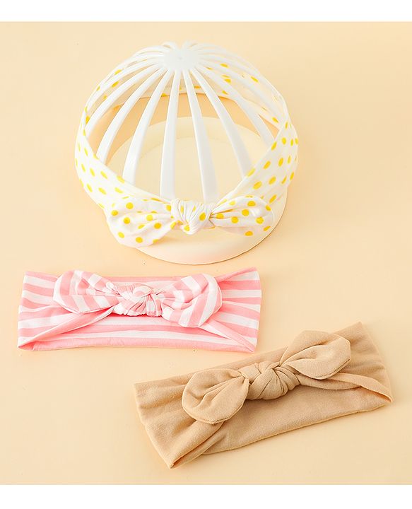 Babyhug Headbands with Stripes &  Polka Dots Print Pack of 3 -Multicolor
