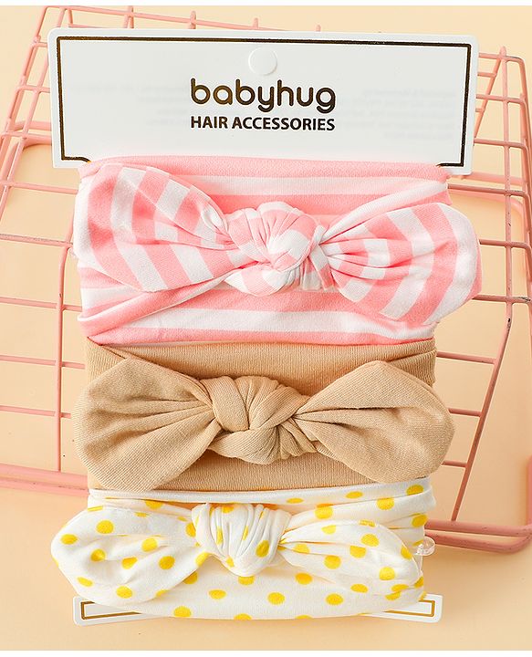 Babyhug Headbands with Stripes &  Polka Dots Print Pack of 3 -Multicolor