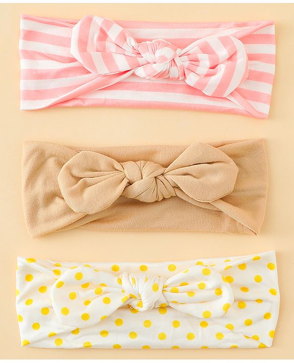 Babyhug Headbands with Stripes &  Polka Dots Print Pack of 3 -Multicolor