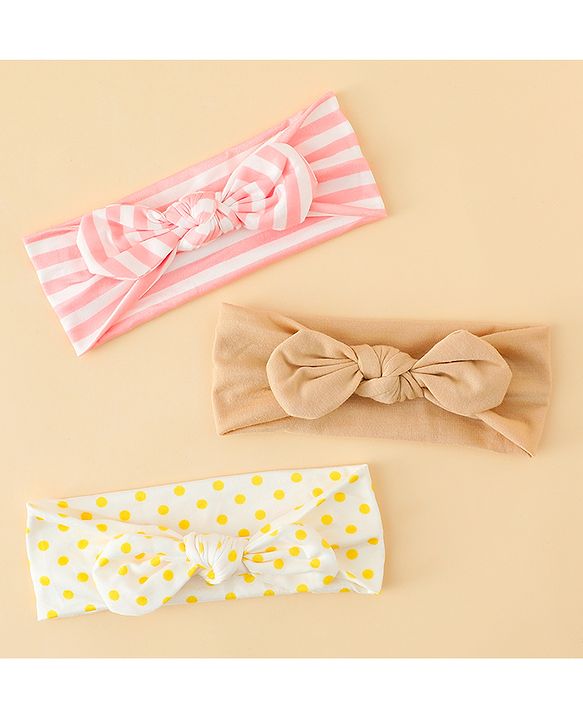 Babyhug Headbands with Stripes &  Polka Dots Print Pack of 3 -Multicolor