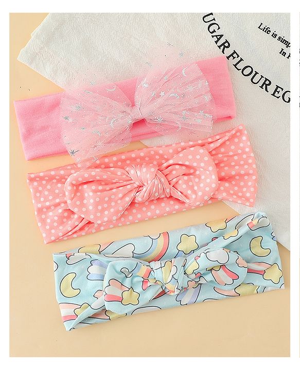 Babyhug Headbands With Bow Applique Pack of 3 - Multicolor