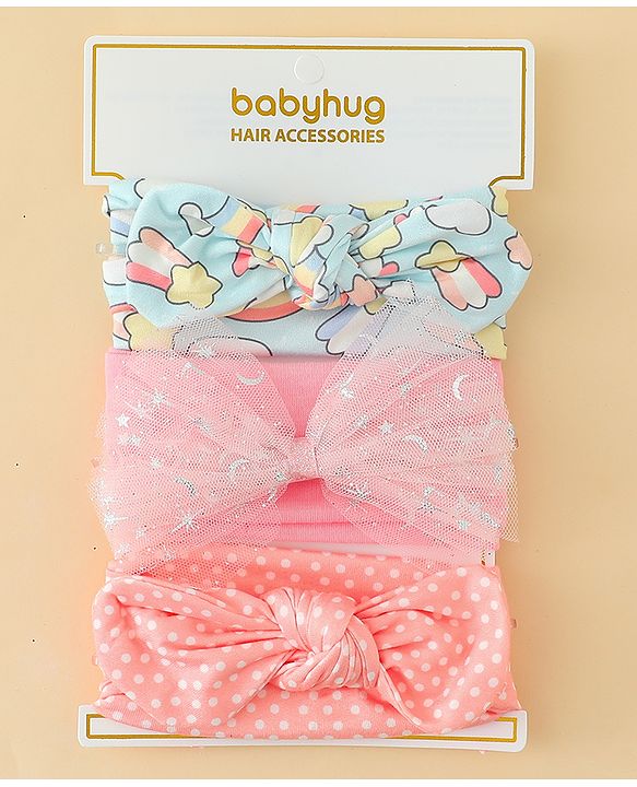 Babyhug Headbands With Bow Applique Pack of 3 - Multicolor