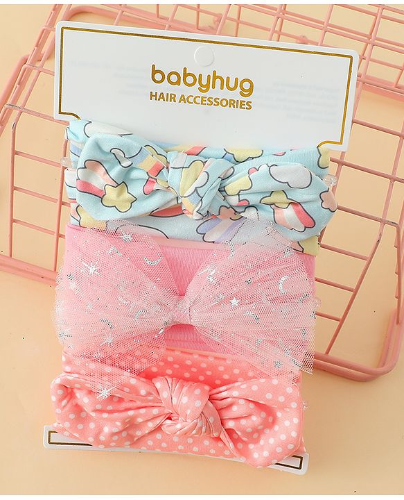 Babyhug Headbands With Bow Applique Pack of 3 - Multicolor