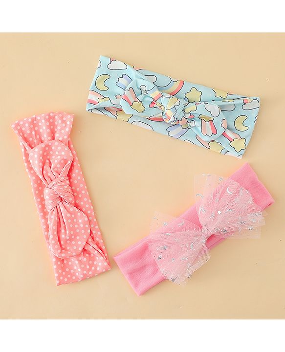 Babyhug Headbands With Bow Applique Pack of 3 - Multicolor