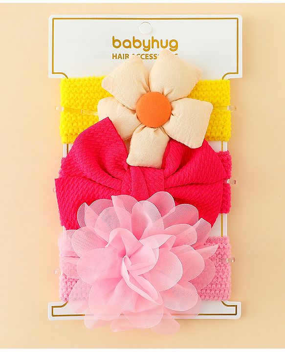 Babyhug Headbands With Bow & Floral Applique Pack of 3 - Multicolor