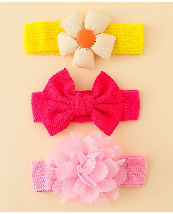 Babyhug Headbands With Bow & Floral Applique Pack of 3 - Multicolor