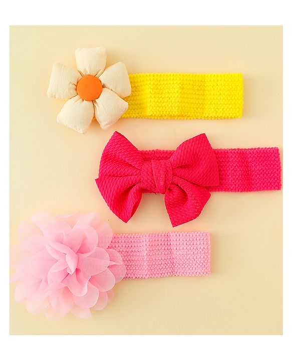 Babyhug Headbands With Bow & Floral Applique Pack of 3 - Multicolor