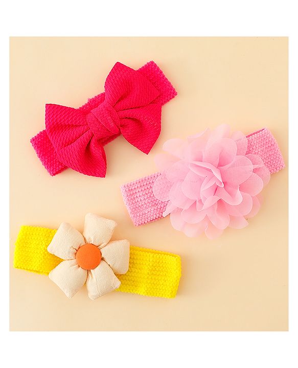 Babyhug Headbands With Bow & Floral Applique Pack of 3 - Multicolor