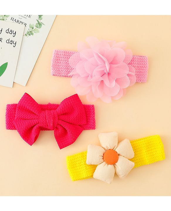 Babyhug Headbands With Bow & Floral Applique Pack of 3 - Multicolor
