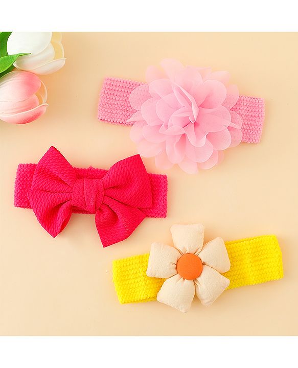 Babyhug Headbands With Bow & Floral Applique Pack of 3 - Multicolor