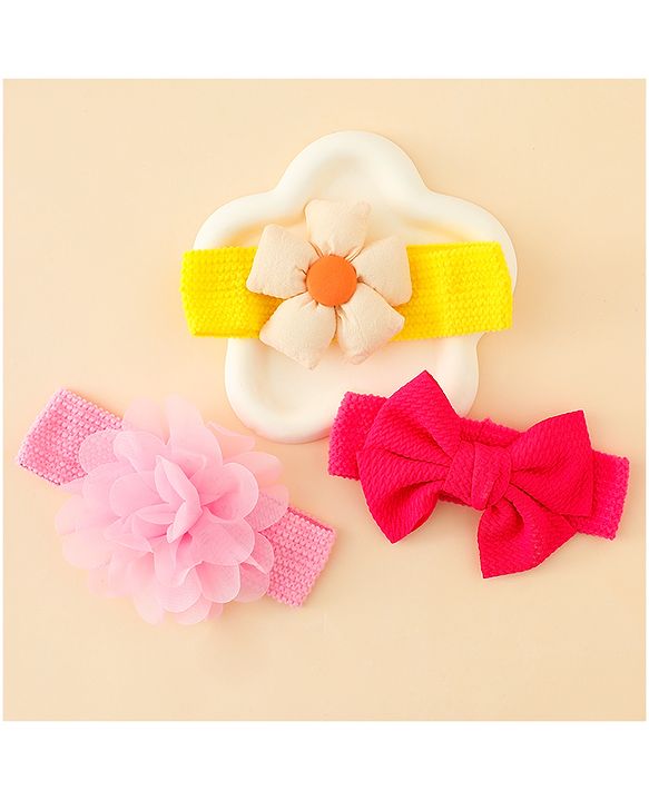 Babyhug Headbands With Bow & Floral Applique Pack of 3 - Multicolor