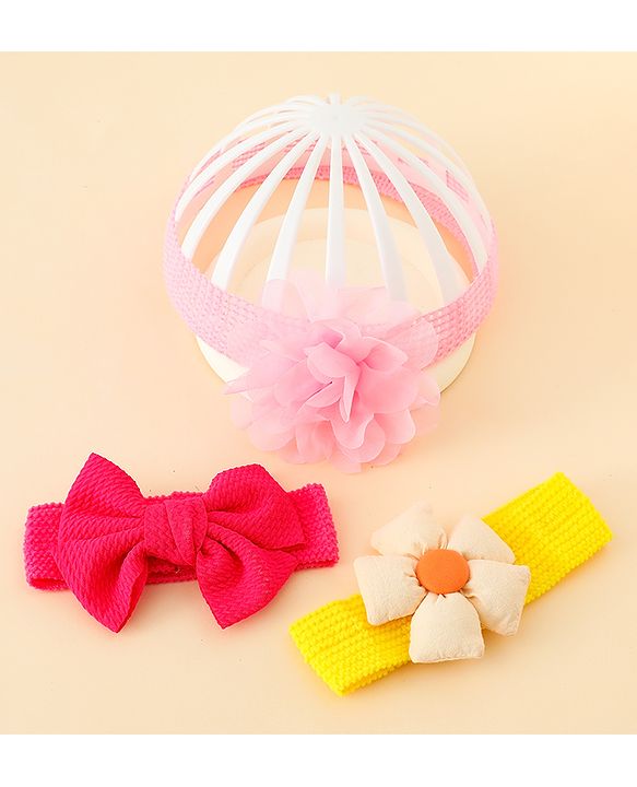 Babyhug Headbands With Bow & Floral Applique Pack of 3 - Multicolor
