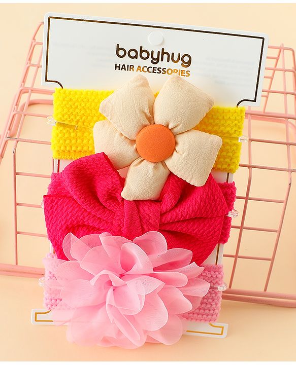 Babyhug Headbands With Bow & Floral Applique Pack of 3 - Multicolor