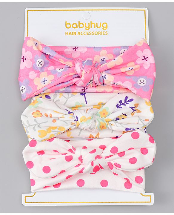 Babyhug Headbands With Bow Applique Pack of 3 - Multicolor
