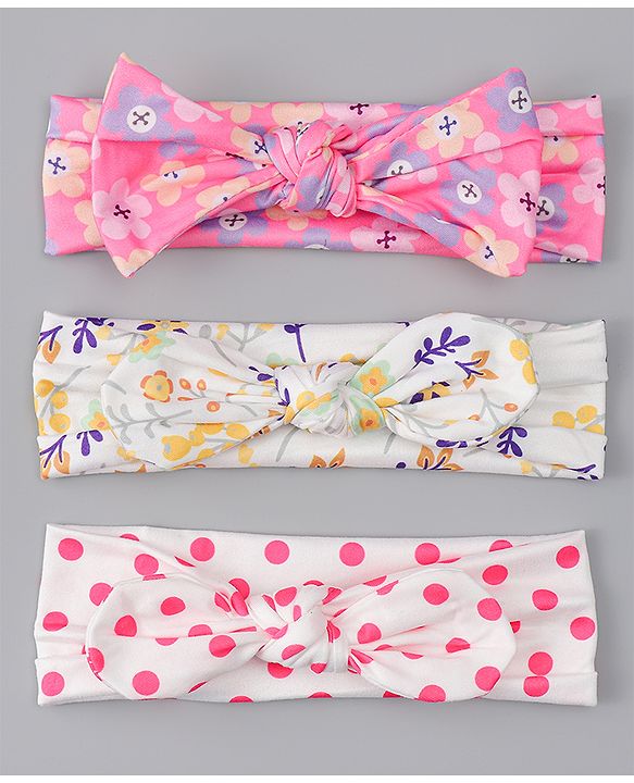 Babyhug Headbands With Bow Applique Pack of 3 - Multicolor