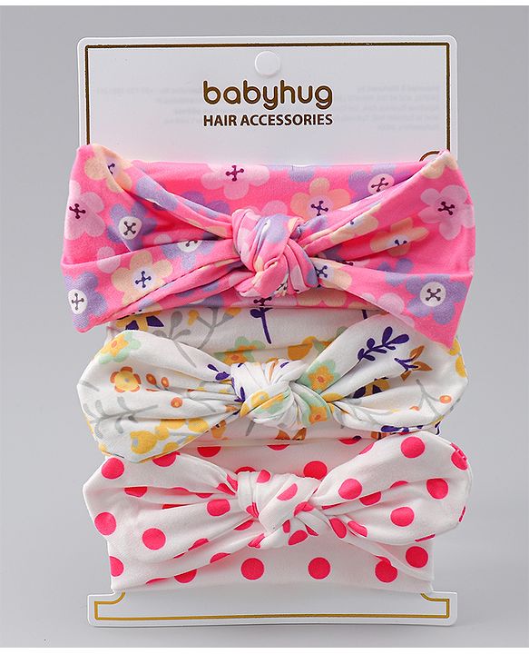 Babyhug Headbands With Bow Applique Pack of 3 - Multicolor