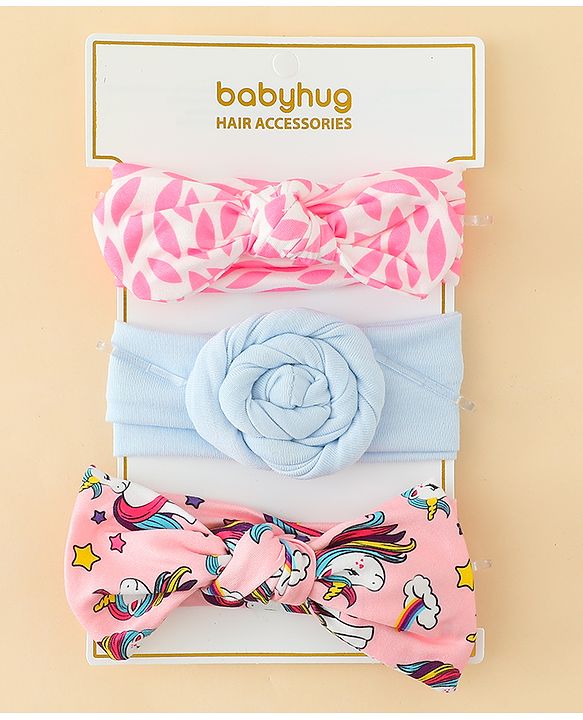 Babyhug Headbands With Bow & Floral Applique Pack of 3 - Multicolor