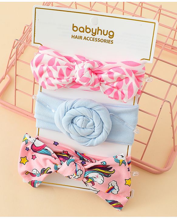 Babyhug Headbands With Bow & Floral Applique Pack of 3 - Multicolor