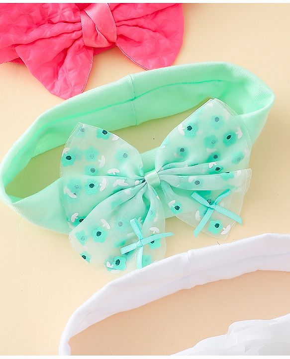 Babyhug Headbands with Bow & Floral Applique Pack of 3 - Sea Green Red & White