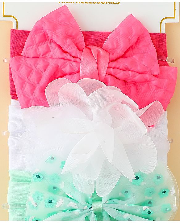 Babyhug Headbands with Bow & Floral Applique Pack of 3 - Sea Green Red & White