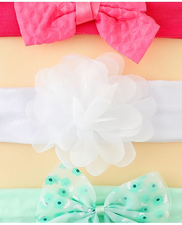 Babyhug Headbands with Bow & Floral Applique Pack of 3 - Sea Green Red & White