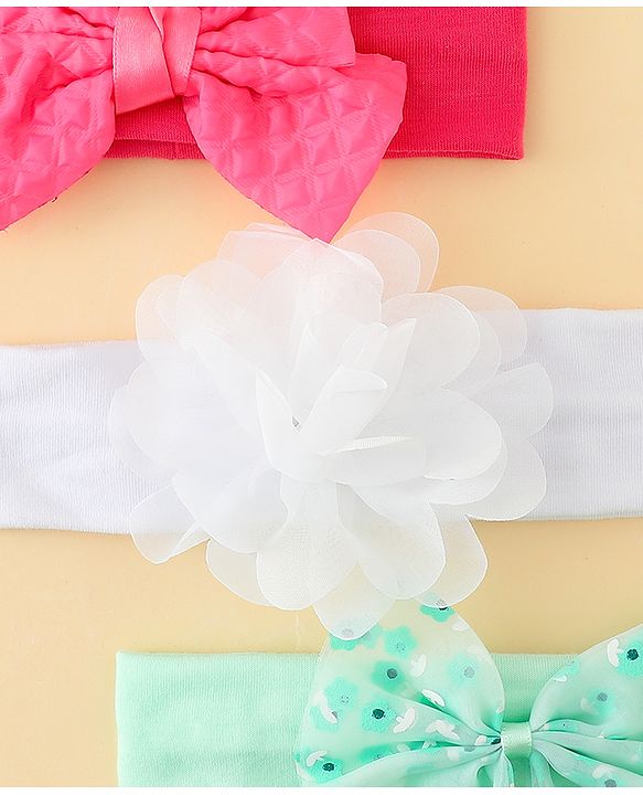 Babyhug Headbands with Bow & Floral Applique Pack of 3 - Sea Green Red & White