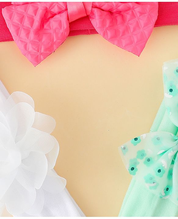 Babyhug Headbands with Bow & Floral Applique Pack of 3 - Sea Green Red & White